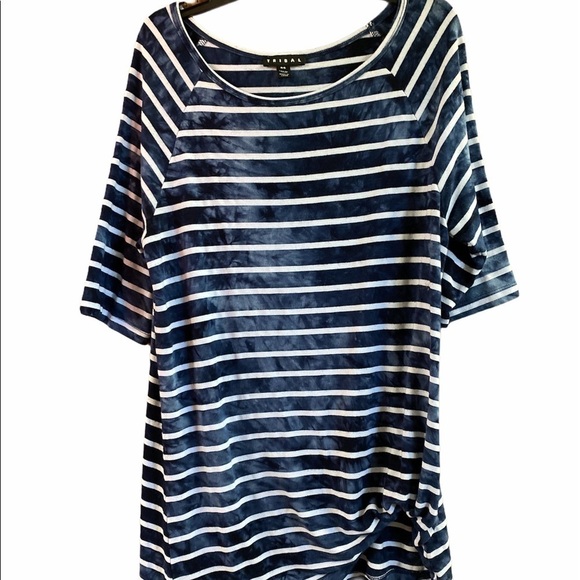 Tribal Shirt Sm. Blue & White Striped & Ti… - Picture 1 of 7